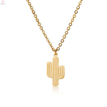 Stainless Steel Gold Pendant Brush Dainty Cactus Charm Necklace